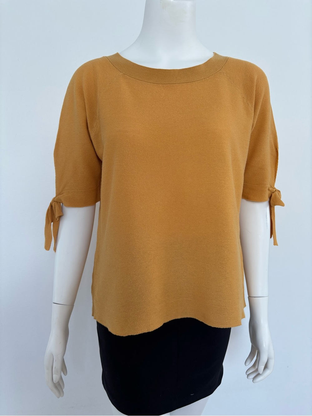 Ann Taylor Mustard Tie-Sleeve Knit Top